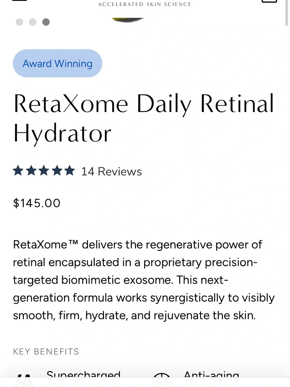 Hydrinity RetaXome Daily Retinal Hydrator Full Size 1oz 30mlAnti Aging Serum NIB